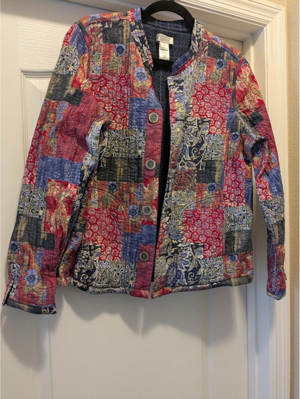 Christopher & Banks Quilted Lightweight Jacket XL Plaid & Pinstriped Reversible